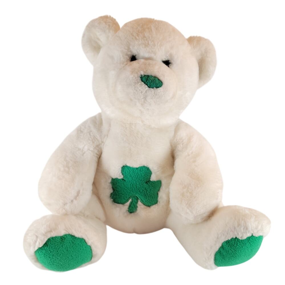 Build A Bear White Shamrock Teddy Plush Stuffed Animal No Tags Pre-Owned